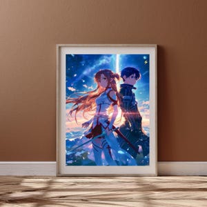 Sword Art Online Wall Art, Kirito & Asuna Poster - Anime Gaming Decor, SAO Digital Print, Otaku Room Aesthetic, Anime Gift, Sword Art Online