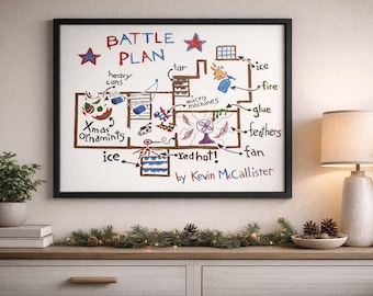 Home Alone Schlachtplan Poster | Kevins Hausverteidigungsplan | Weihnachtsfilm Wandkunst | Lustiges Feiertags-Dekor | Allein zu Haus Geschenk