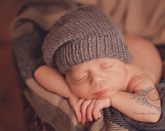 Newborn Slouchy Hat - Gray - Alpaca Knit Slouchy Hat - Slouchy Cap - Photography Prop