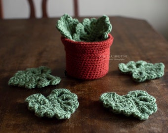 Crochet Monstera Leaves - Potted Plant Coaster Set - Set of 6 - Crochet Desk Plant - Monstera Leaf Coasters - Made to Order