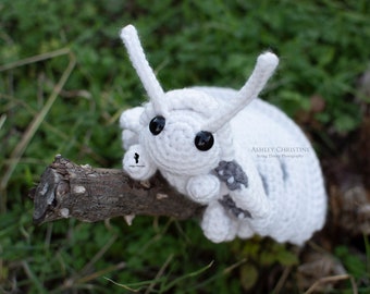 Dairy Cow Pill Bug Plush - Roly Poly - Doodle Bug - Isopod - Stuffed Crochet Animal - Spotted - White - Poseable - Made to Order