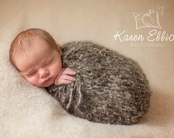 Newborn - Mohair Wool Blend - Newborn Knapsack - Knit Sack with Drawstrings - Earth Tones - Photography Prop