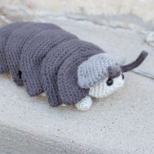 Pill Bug Plush Roly Poly Stuffed Crochet Animal Greyscale Gray Poseable Made to Order image 9