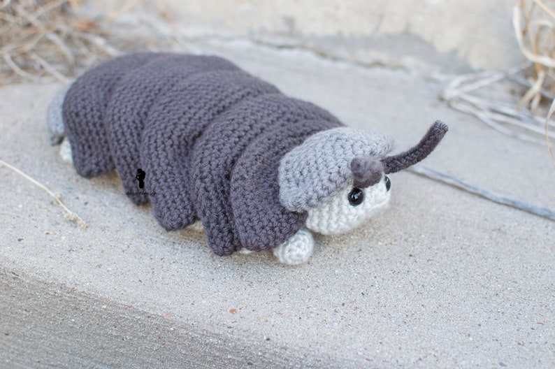 Pill Bug Plush Roly Poly Stuffed Crochet Animal Greyscale Gray Poseable Made to Order image 9