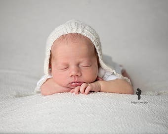 Lambswool Newborn Bonnet - Knit Bonnet - Newborn Bonnet - Neutral Bonnet - Photo Prop Angora Lambswool