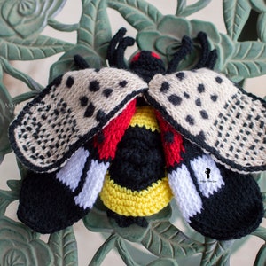 Spotted Lanternfly Plush Stuffed Crochet Animal Crochet Bug Red Yellow Poseable Made to Order image 10