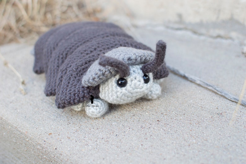 Pill Bug Plush Roly Poly Stuffed Crochet Animal Greyscale Gray Poseable Made to Order image 8