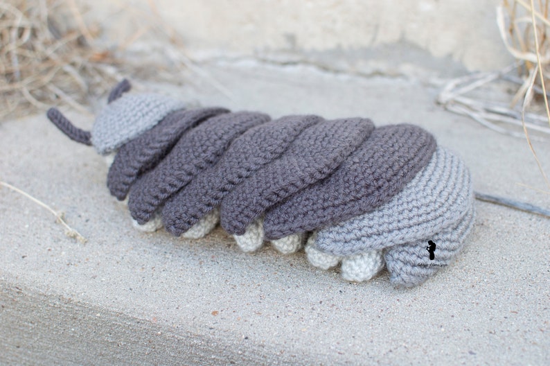 Pill Bug Plush Roly Poly Stuffed Crochet Animal Greyscale Gray Poseable Made to Order image 10