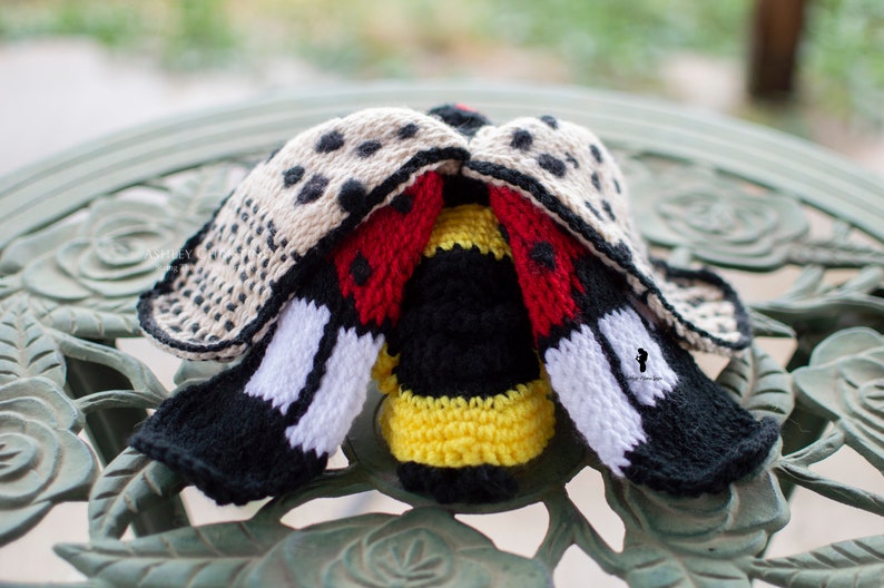 Spotted Lanternfly Plush Stuffed Crochet Animal Crochet Bug Red Yellow Poseable Made to Order image 4