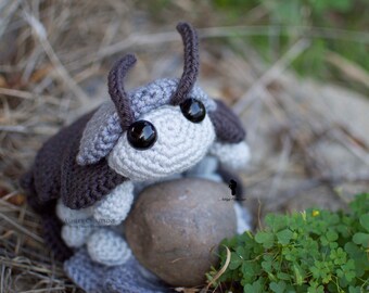 Pill Bug Plush Big Eyes Version - Roly Poly - Stuffed Crochet Animal - Greyscale - Gray - Poseable - Made to Order