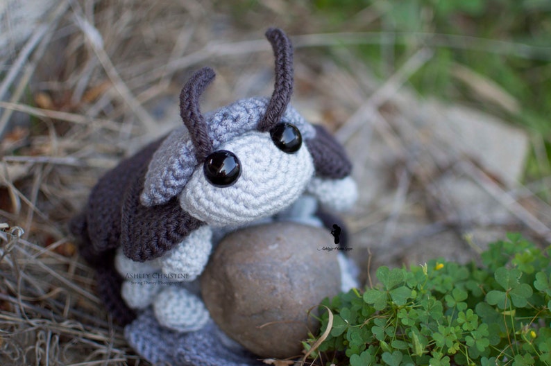 Pill Bug Plush Big Eyes Version Roly Poly Stuffed Crochet Animal Greyscale Gray Poseable Made to Order image 1