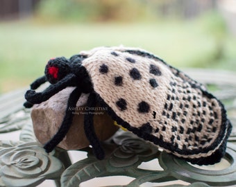 Spotted Lanternfly Plush - Stuffed Crochet Animal - Crochet Bug - Red - Yellow - Poseable - Made to Order