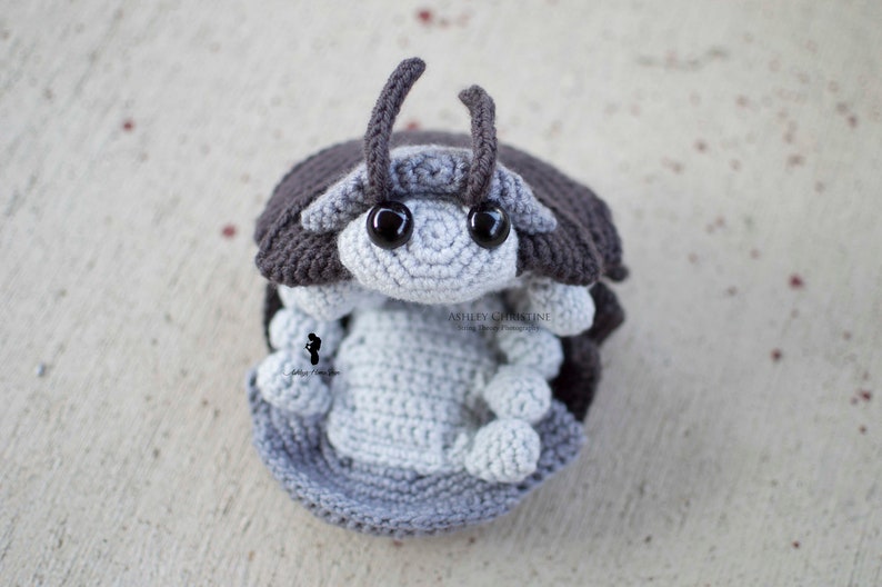 Pill Bug Plush Big Eyes Version Roly Poly Stuffed Crochet Animal Greyscale Gray Poseable Made to Order image 3
