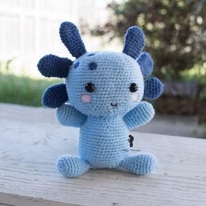 Axolotl Plush - Crochet Axolotl - Stuffed Crochet Animal - Blue - Crochet Axolotl Plush - Made to Order