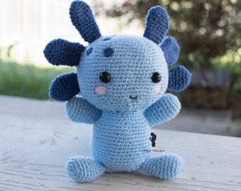 Axolotl Plush - Crochet Axolotl - Stuffed Crochet Animal - Blue - Crochet Axolotl Plush - Made to Order