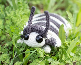 Zebra Isopod - Pill Bug Plush Big Eyes Version - Zebra Pill Bug - Roly Poly - Stuffed Crochet Animal - Two Tone - Poseable - Made to Order