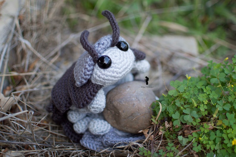 Pill Bug Plush Big Eyes Version Roly Poly Stuffed Crochet Animal Greyscale Gray Poseable Made to Order image 5