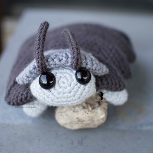 Pill Bug Plush Big Eyes Version Roly Poly Stuffed Crochet Animal Greyscale Gray Poseable Made to Order image 4