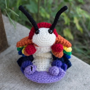 Rainbow Pill Bug Plush - Roly Poly - Stuffed Crochet Animal - Rainbow - Pride - LBGTQ+ - Poseable - Made to Order