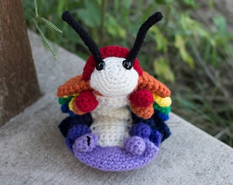 Rainbow Pill Bug Plush - Roly Poly - Stuffed Crochet Animal - Rainbow - Pride - LBGTQ+ - Poseable - Made to Order