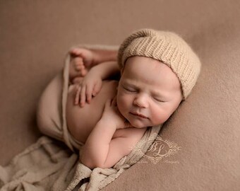 Newborn Slouchy Hat -Tan - Brushed Alpaca Knit Slouchy Hat - Slouchy Cap - Photography Prop