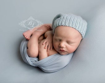 Newborn Slouchy Hat - Sky Blue - Suri Alpaca Knit Slouchy Hat - Slouchy Cap - Photography Prop