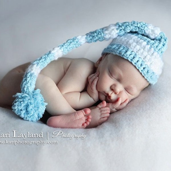 Partly Cloudy Sky - Blue white newborn Stocking Cap ELF hat boy - Photography Prop