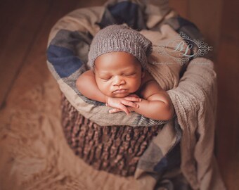 Newborn Slouchy Hat - Gray - Alpaca Knit Slouchy Hat - Slouchy Cap - Photography Prop - RTS - Ready to Ship