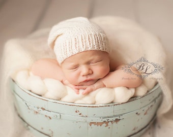 Newborn Slouchy Hat - Off White - Alpaca Knit Slouchy Hat - Slouchy Cap - Photography Prop