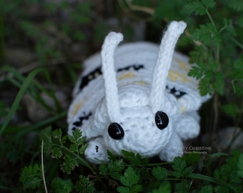 Magic Potion Pill Bug Plush - Roly Poly - Doodle Bug - Isopod - Stuffed Crochet Animal - Spotted - White - Poseable - Made to Order