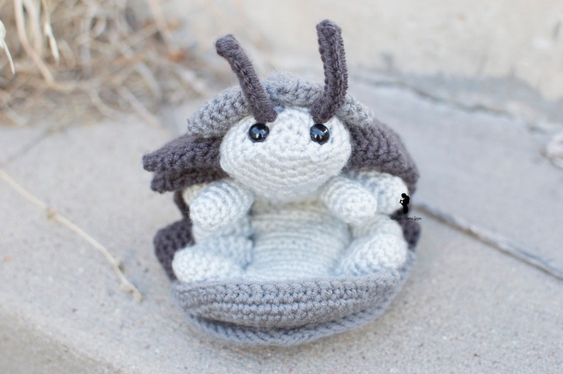 Pill Bug Plush Roly Poly Stuffed Crochet Animal Greyscale Gray Poseable Made to Order image 7