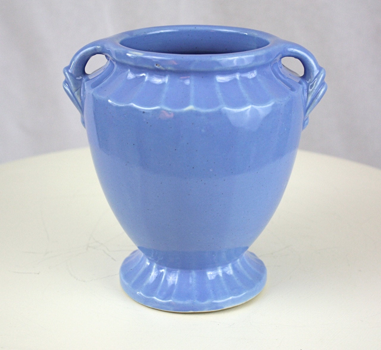 Vintage 40s Blue Pottery Vase w Small Handles Etsy