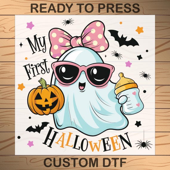 My First Halloween Ghost DTF Transfer, Baby Girl Design