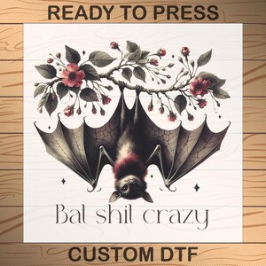 Gothic Bat With Flowers DTF Transfer, Dark Floral Halloween Shirt Design Print