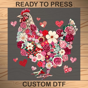 Floral Chicken DTF Transfer: Watercolor Cottagecore Farm Animal