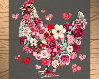 Floral Chicken DTF Transfer: Watercolor Cottagecore Farm Animal