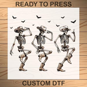 Cowboy Skeleton Dance DTF Transfer: Western Halloween Ready To Press