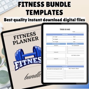 Fitness Planner Bundle | Workout & Meal Planner Printable | Health Wellness Tracker | Goal Setting PDF | Digital Fitness Organizer