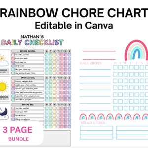 Editable Kids Chore Chart (3-Page Bundle) | Daily, Weekly & Before/After School Routine | Canva Template | Instant Download