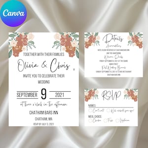 Herbst-Blumenhochzeits-Einladungs-Reihe | Canva bearbeitbare Vorlagen | Herbst Hochzeit einladen Set | Antwortkarten | Druckbare digitale Datei
