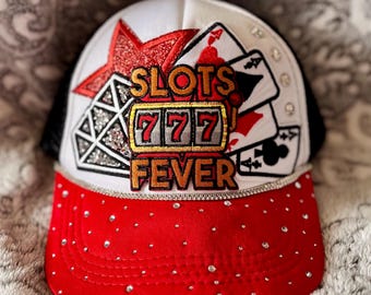 Casino night Vegas lucky trucker hat pink and white Lucky in Love Trucker Hat - Custom Trucker Hat  main image 4