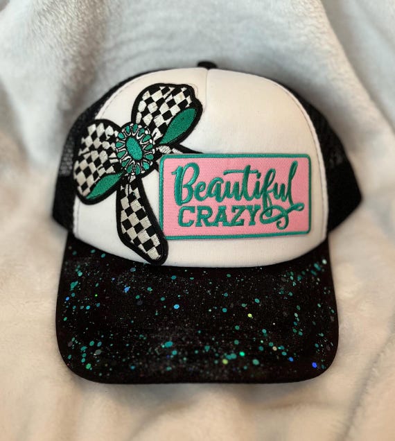 Black Trucker Cap with Teal & Pink Embroidered Logo TC Patch Hat | Functional Biking Headwear | Trailcraft main image 4