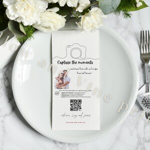 Dépliant de partage de photos avec code QR de mariage personnalisable sur commande - Carte de visite personnalisée avec photo du couple et couleurs personnalisées