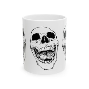 Skull Ceramic Mug  Gothic Coffee Cup with Glossy Finish  Horror Art Kitchen Decor  Halloween Gift for Him or Her