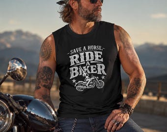 Save A Horse Ride A Biker-tanktop, getailleerd T-shirt met distressed graphic