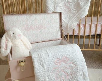 Personalized Embroidered Baby Heirloom Quilt: Custom Name, Elegant Font