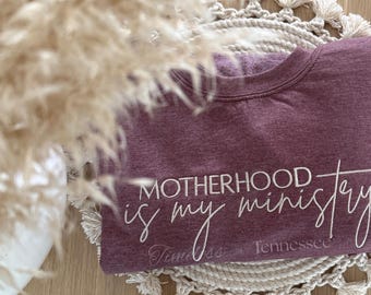 Motherhood Ministry Embroidered Sweatshirt - Christian Mama Shirt