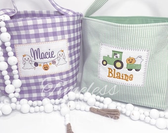 Personalized Embroidered Trick or Treat Bag: Custom Halloween Tote