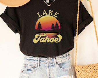 Camiseta del Lago Tahoe, Camiseta del Lago Tahoe, Camiseta del Lago Tahoe, Camiseta con Gráfico de Nevada, Camisetas de Vacaciones en California, Diseño Minimalista del Lago Tahoe