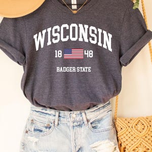 Wisconsin-T-Stück, Wisconsin-Hemd, Wisconsin-Karten-Hemd, Wisconsin-Zustands-Hemd, Wisconsin-Zustands-Karten-Hemd, Wisconsin-Kleidung